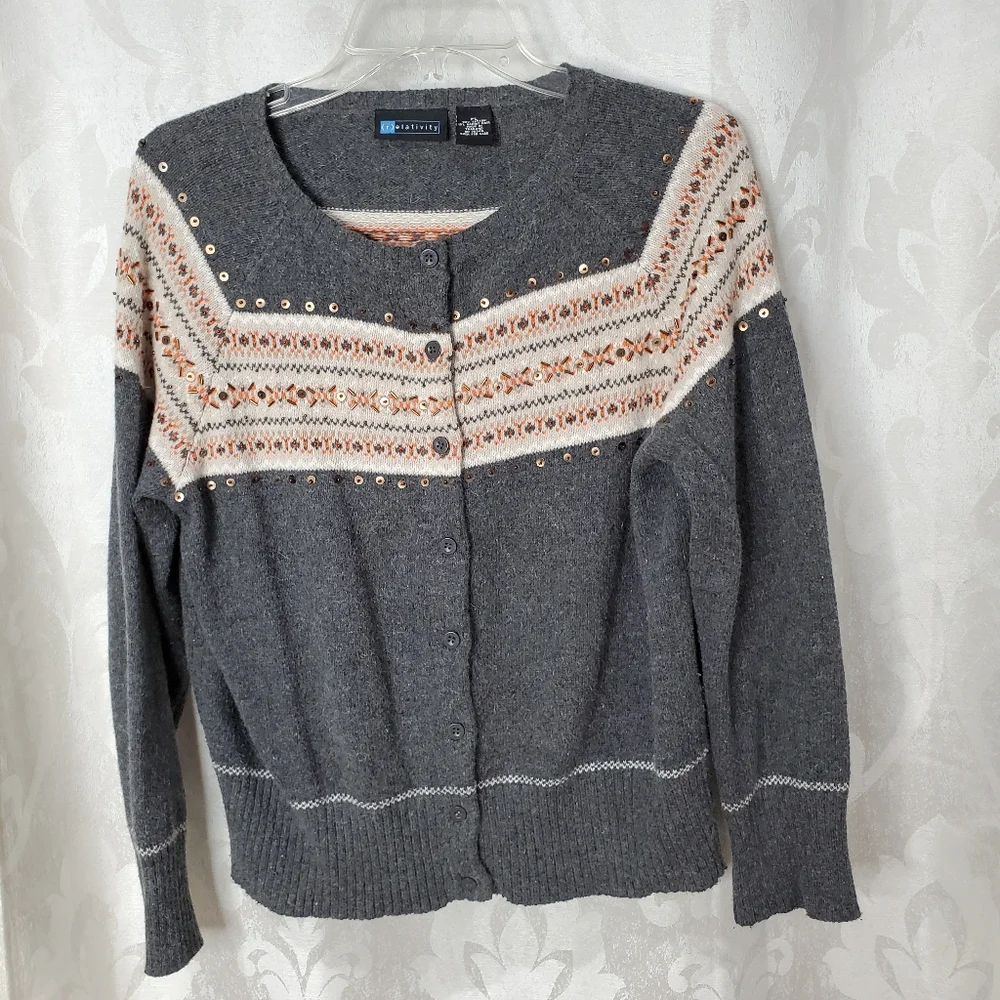 RELATIVITY Rabbit Hair Embellished Cardigan Sweater